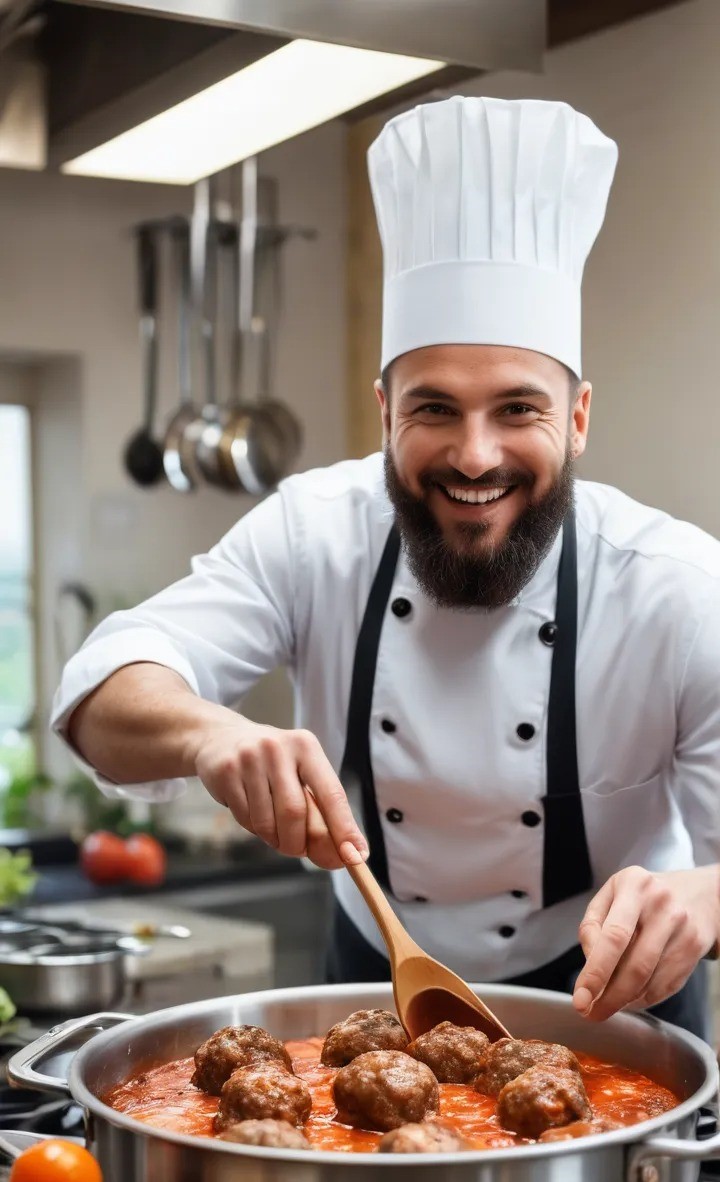 Lo chef durante la formatura delle polpette
